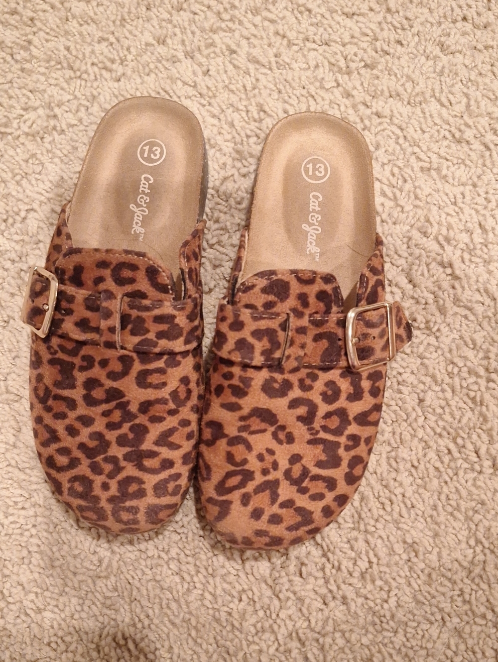 Cat & Jack Leopard-Print Buckle Mules - Tan & Brown